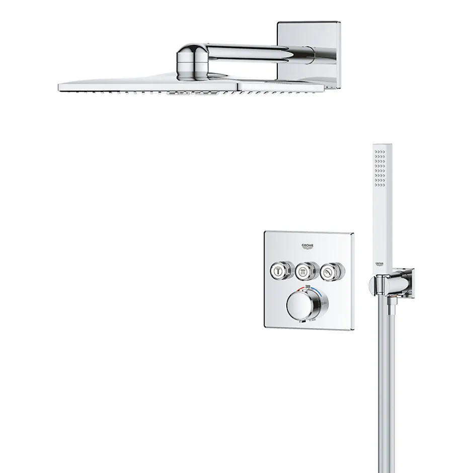 Grohe Precision SmartControl Set de douche encastrée façade thermostatique + Douche de tête 2 jets + Douchette, chrome (G34875000)
