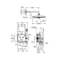 Grohe Precision SmartControl Set de douche encastrée avec façade thermostatique + Douche de tête + Douchette, chrome (G34878000)* Colonne De Douche Sans Robinetterie