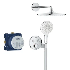 Grohe Precision SmartControl Set de douche encastrée façade thermostatique + Douche de tête + Douchette 3 jets, chrome (G34877000)