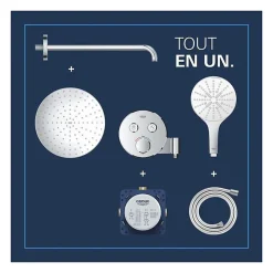 Grohe Precision SmartControl Set de douche encastrée façade thermostatique + Douche de tête + Douchette 3 jets, chrome (G34877000)