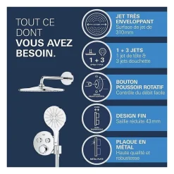 Grohe Precision SmartControl Set de douche encastrée façade thermostatique + Douche de tête + Douchette 3 jets, chrome (G34877000)