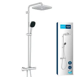 Grohe Quickfix Colonne de douche thermostatique XXL Cube 250 + Douchette 2 jets, Chrome (26696022)