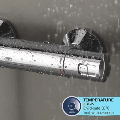 Grohe Quickfix Colonne de douche thermostatique XXL Cube 250 + Douchette 2 jets, Chrome (26696022)
