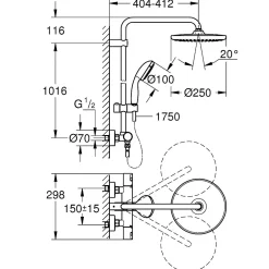 Grohe Quickfix Colonne de douche thermostatique XXL Round 250 + Douchette 2 jets, Chrome (26816022)* Colonne De Douche Hydromassante