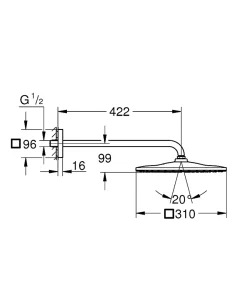 Grohe Rainshower Mono 310 Cube, Ensemble douche de tête et bras 422mm, 1 jet (26564000)* Colonne De Douche Sans Robinetterie