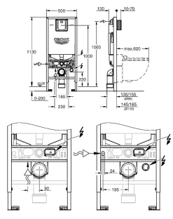 Grohe Rapid SLX Bâti support WC, 1,13M, avec prise et raccordement pour WC lavant (39596000)