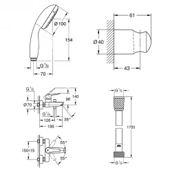 Grohe Set de douche mitigeur Bain/douche 1/2