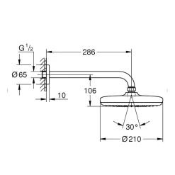 Grohe Tempesta 210 Ensemble douche de tête et bras 286 mm, 1 jet (26412000)* Colonne De Douche Sans Robinetterie