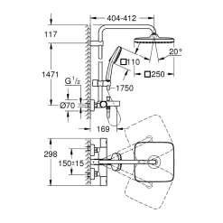 Grohe Vitalio Comfort 250 colonne de douche thermostatique bain/douche + douche de tête + douchette à main, noir mat (G269842431)* Colonne De Douche Hydromassante