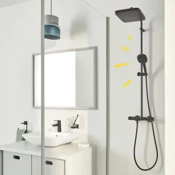 Grohe Vitalio Comfort 250 colonne de douche thermostatique + douche de tête + douchette à main 2 jets, noir mat (G266962431)* Colonne De Douche Thermostatique