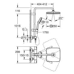 Grohe Vitalio Comfort 250 colonne de douche thermostatique + douche de tête + douchette à main 2 jets, noir mat (G266962431)* Colonne De Douche Thermostatique