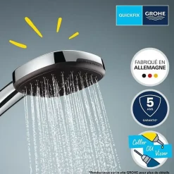 Grohe Vitalio Comfort 110 Set de douche avec support mural + Douchette 2 jets, chrome (G26399001)