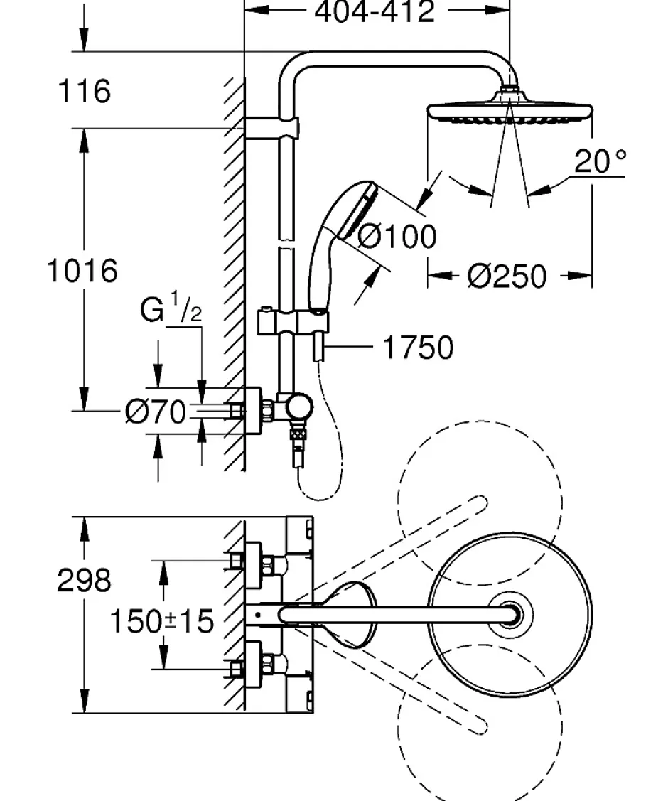 Grohe Vitalio Start System 250 Colonne de douche avec mitigeur thermostatique 26816000
