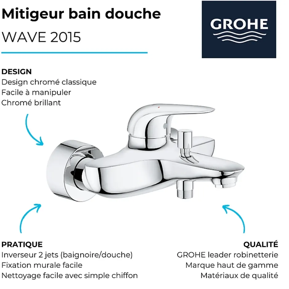 Grohe Wave Mitigeur monocommande Bain / Douche Chromé 32286001