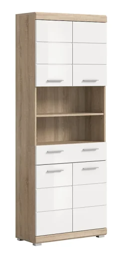 Chb Collection Hako - Armoire haute (L/H/P : 74x191x31 cm) en imitation chêne Sonoma clair et blanc brillant embouti