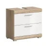 Chb Collection Hako - Meuble sous-lavabo (L/H/P : 60x56x34 cm) en imitation chêne Sonoma clair et blanc brillant embouti* Meuble Sous Lavabo