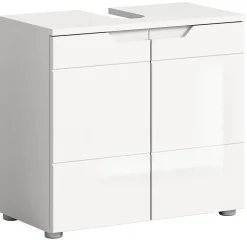 Chb Collection Hama - Meuble sous-lavabo (L/H/P : 63x59x34 cm) en imitation blanc et blanc brillant profond