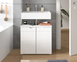 Chb Collection Hama - Meuble sous-lavabo (L/H/P : 63x59x34 cm) en imitation blanc et blanc brillant profond