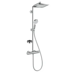 Hansgrohe Colonne de douche avec mitigeur thermostatique + Douche de tête Crometta E 240 + Douchette 2 jets + Porte savon