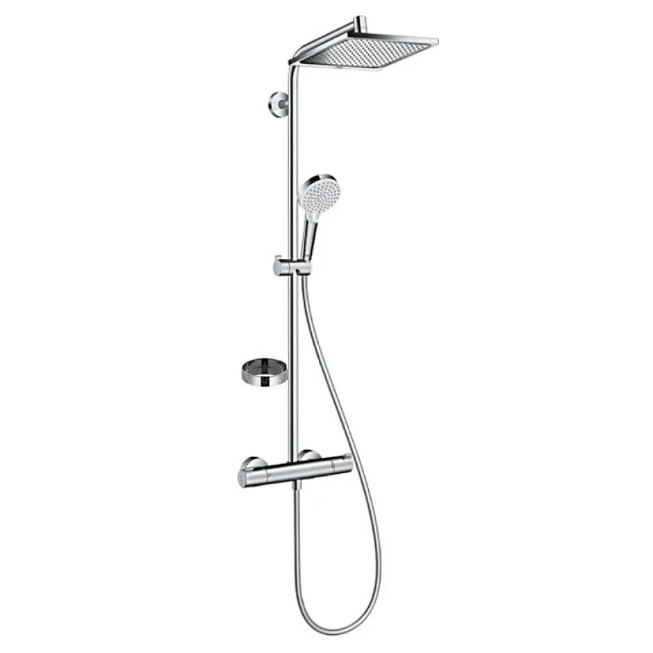 Hansgrohe Colonne de douche avec mitigeur thermostatique + Douche de tête Crometta E 240 + Douchette 2 jets + Porte savon