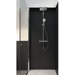 Hansgrohe Colonne de douche avec mitigeur thermostatique + Douche de tête Crometta E 240 + Douchette 2 jets + Porte savon