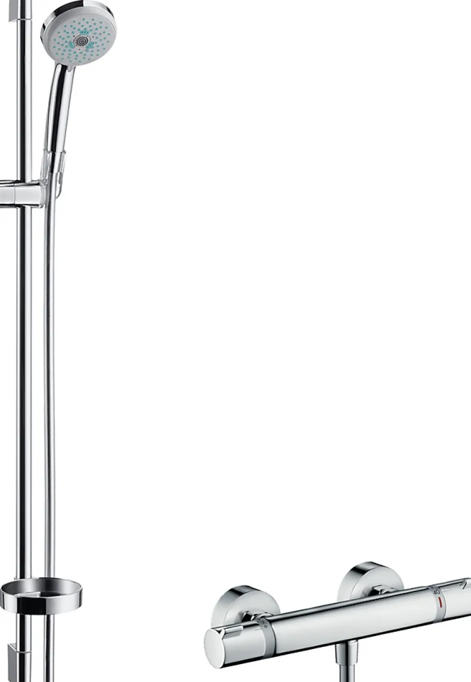 Hansgrohe Croma 100 Set de douche complet Mitigeur Thermostatique + Douchette 3 jets, Chrome (27085000)