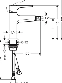 Hansgrohe Metropol Mitigeur bidet poignée manette, bonde Push-Open, Noir mat (32520670)