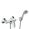 Hansgrohe Set de douche Mitigeur Logis + Douchette à main 1 jet + Flexible + Support mural, Chrome (71600000-PORTER)