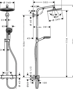 Hansgrohe Showerpipe Crometta S 240 Colonne de douche 1jet avec mitigeur thermostatique EcoSmart (HG-27268000)