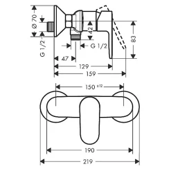 Hansgrohe Vernis Blend Set Mitigeur de douche + Douchette à main XXL 105mm 3 jets + Flexible de douche 125cm, support mural