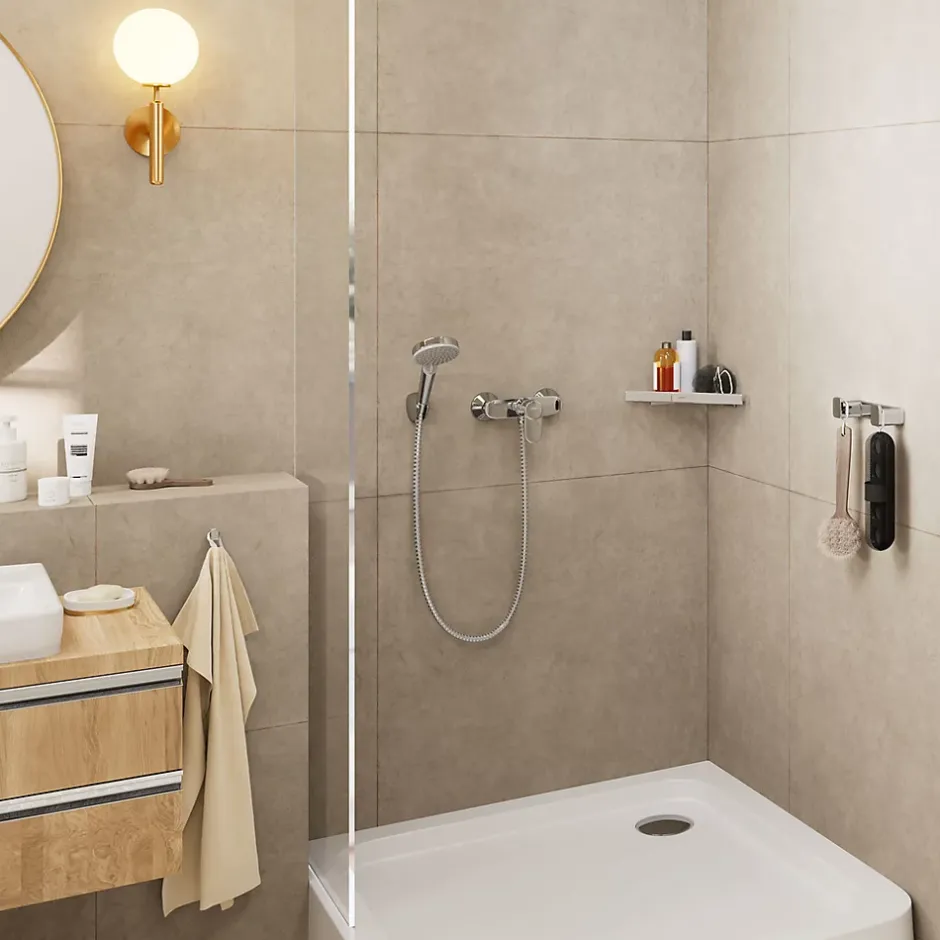 Hansgrohe Vernis Blend Set de douche avec support mural, Douchette 100 Vario 2 jets EcoSmart, Flexible 160cm, Chrome (26278000)* Pommeau De Douche, Flexible Et Barre De Douche