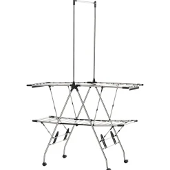Homcom Séchoir à linge étendoir à vêtements pliable réglable avec barre de penderie et roulettes acier inox. PP noir