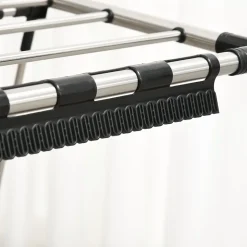 Homcom Séchoir à linge étendoir à vêtements pliable réglable avec barre de penderie et roulettes acier inox. PP noir