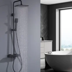 Homelody Colonne de Douche Thermostatique Noir, Ensemble de Douche Thermostat avec Douchette, Hauteur Réglable