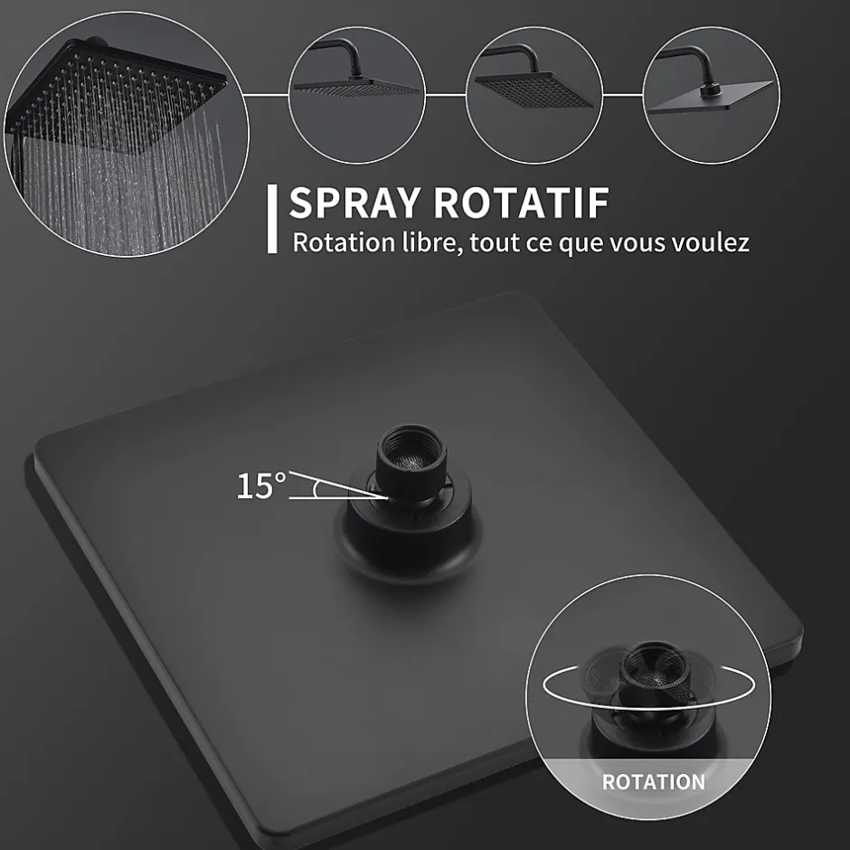 Homelody Colonne de Douche Thermostatique Noir, Ensemble de Douche Thermostat avec Douchette, Hauteur Réglable
