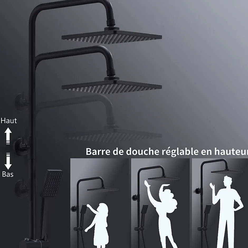 Homelody Colonne de Douche Thermostatique Noir, Ensemble de Douche Thermostat avec Douchette, Hauteur Réglable