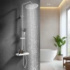 Homelody Colonne de Douche Thermostatique avec Tablette 110 x 350 mm, Tête de Douche 12 pouces Ultra-Slim, Douchette & Sortie