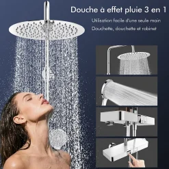 Homelody Colonne de Douche Thermostatique avec Tablette 110 x 350 mm, Tête de Douche 12 pouces Ultra-Slim, Douchette & Sortie