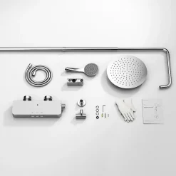 Homelody Colonne de Douche Thermostatique avec Tablette 110 x 350 mm, Tête de Douche 12 pouces Ultra-Slim, Douchette & Sortie