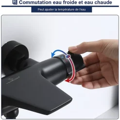 Homelody Robinet de Baignoire Thermostatique Noir, Design Cascade, Sécurité Anti-brûlure, Laiton* Robinet De Baignoire