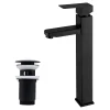 Homelody Robinet Lavabo Haut Noir + Vidage Pop-Up Automatique, Ensemble Robinetterie Moderne