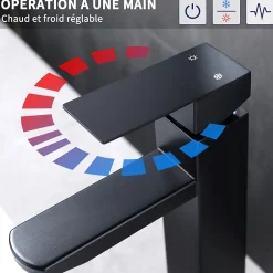 Homelody Robinet Lavabo Haut Noir + Vidage Pop-Up Automatique, Ensemble Robinetterie Moderne