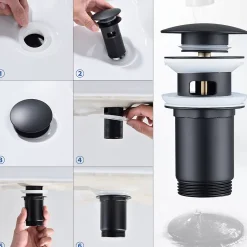 Homelody Robinet Lavabo Haut Noir + Vidage Pop-Up Automatique, Ensemble Robinetterie Moderne