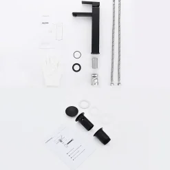 Homelody Robinet Lavabo Haut Noir + Vidage Pop-Up Automatique, Ensemble Robinetterie Moderne