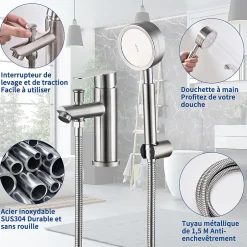 Homelody Robinet Salle de Bain Mitigeur de Douche avec Pommeau et Flexible Kit de Robinet Monotrou à Double Usage* Robinet Lavabo Et Vasque