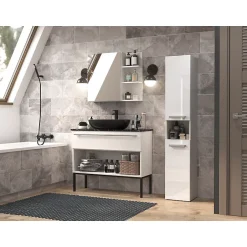 Topeshop HORTI - Meuble salle de bain avec panier à linge - 31x30x174cm - Colonne rangement SDB* Colonne De Salle De Bains|Meuble De Salle De Bains Faible Profondeur