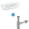 Ideal Standard Ensemble EUROVIT Lave-mains 125 x 500 x 235 mm, blanc + Siphon Alca en Métal Chromé (R421901-SET)