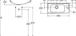 Ideal Standard EUROVIT LAVE-MAINS 125 X 500 X 235 MM, BLANC (R421901)* Lavabo