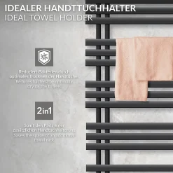 Luxebath Iron EM Design Radiateur Sèche-Serviettes - 500 x 1600 mm - Anthracite - Chauffage Moderne -Radiateur* Sèche-Serviettes Mixte
