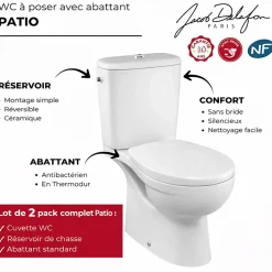 Jacob Delafon Lot de 2 WC à poser sans bride Patio + abattant
